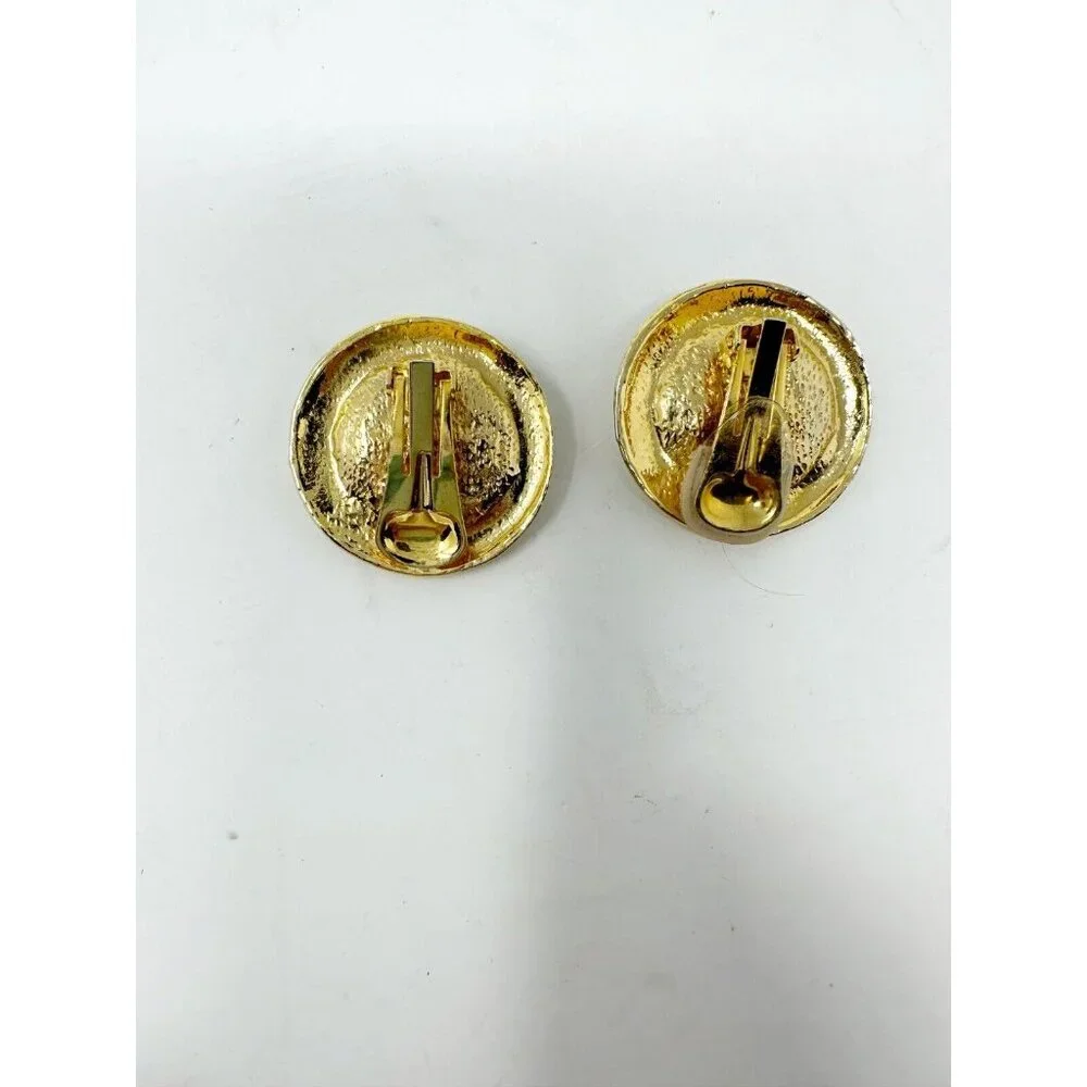 VTG Chanel‎ 31 Rue Cambon CC Logo Address Round Clip On Earrings Black Cabochon